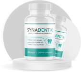 Synadentix reviews product bottles on white stand